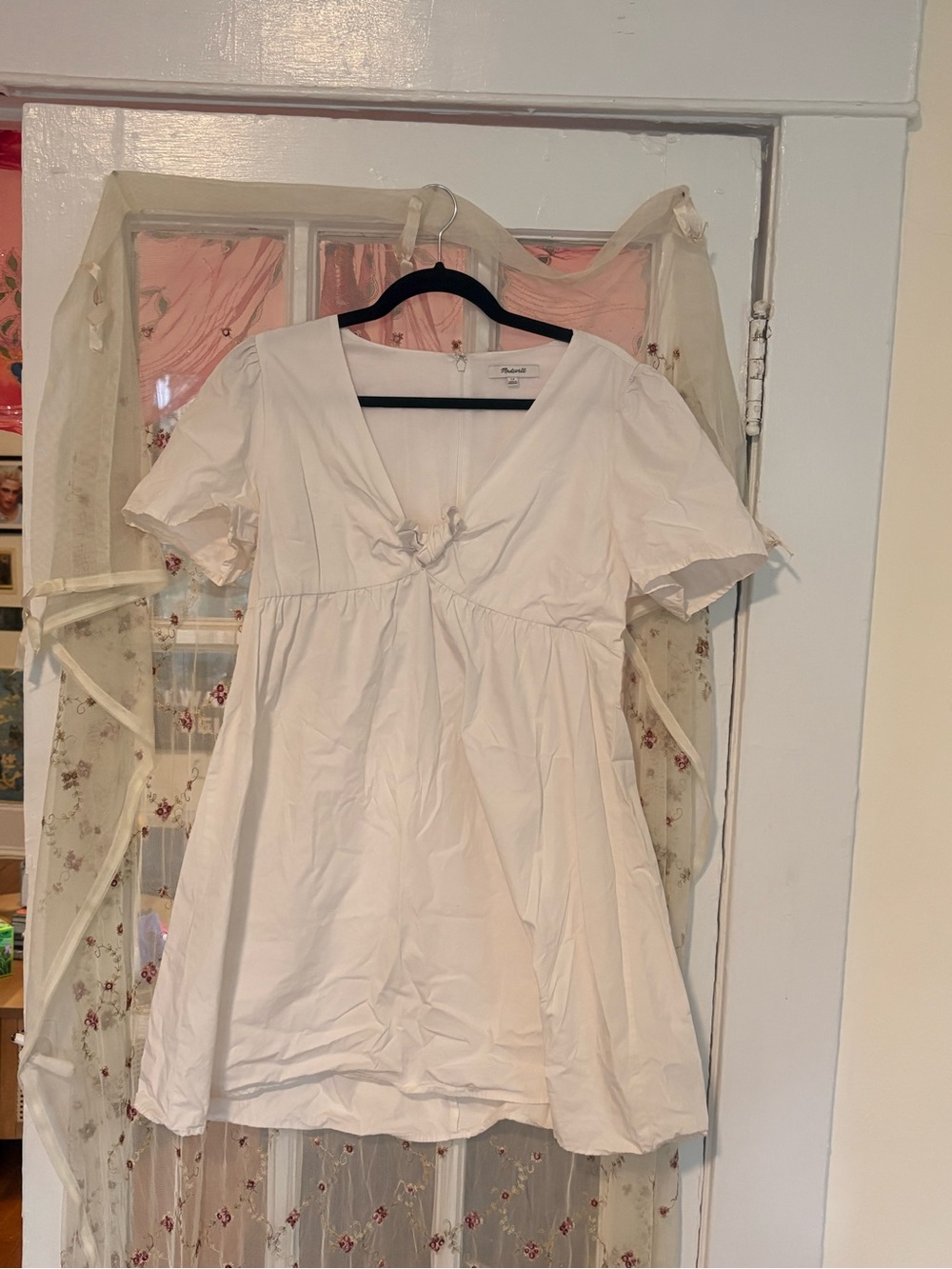 White Tie-Front Short Sleeve Dress